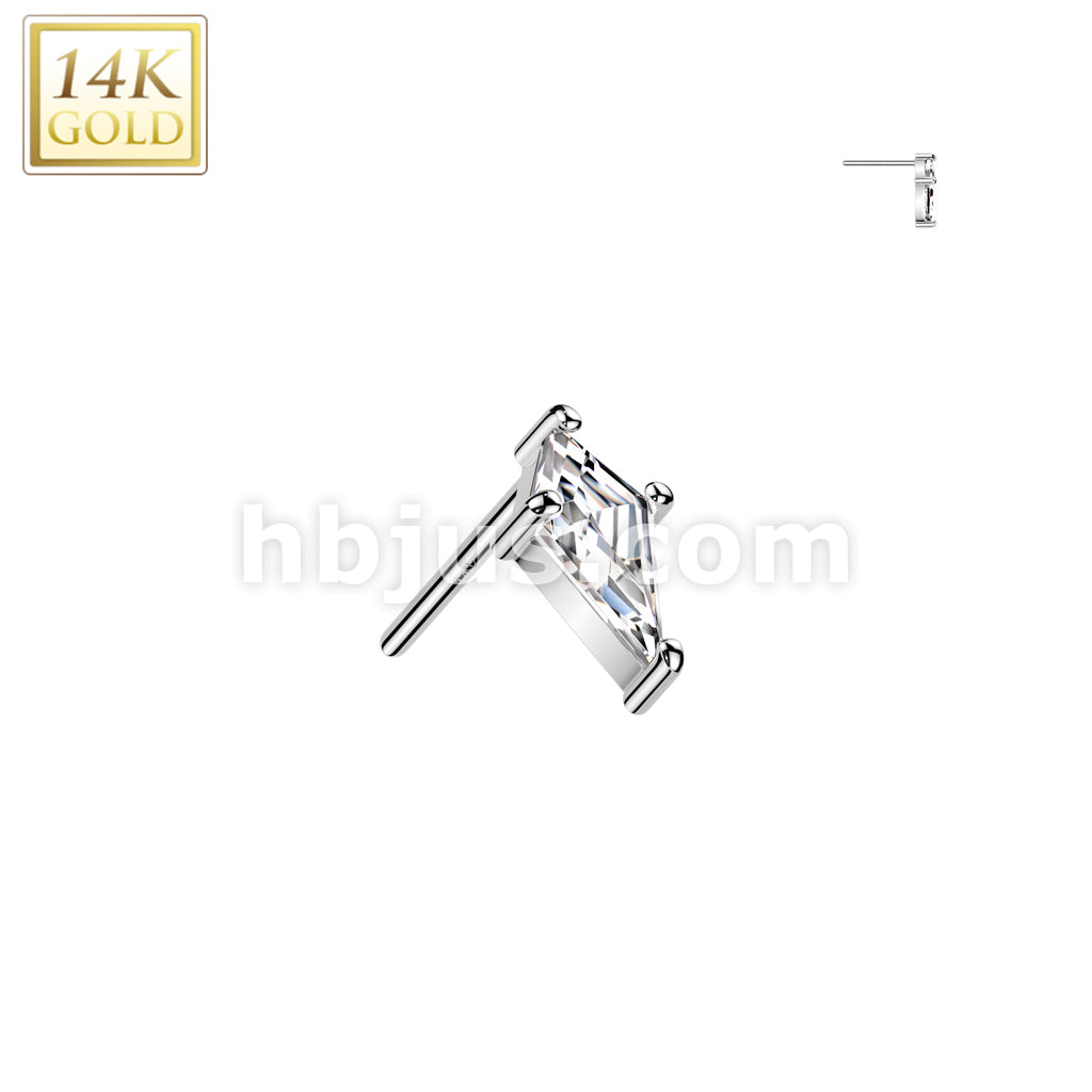14K Gold Threadless Push In CZ Spear Head Top - Image 2