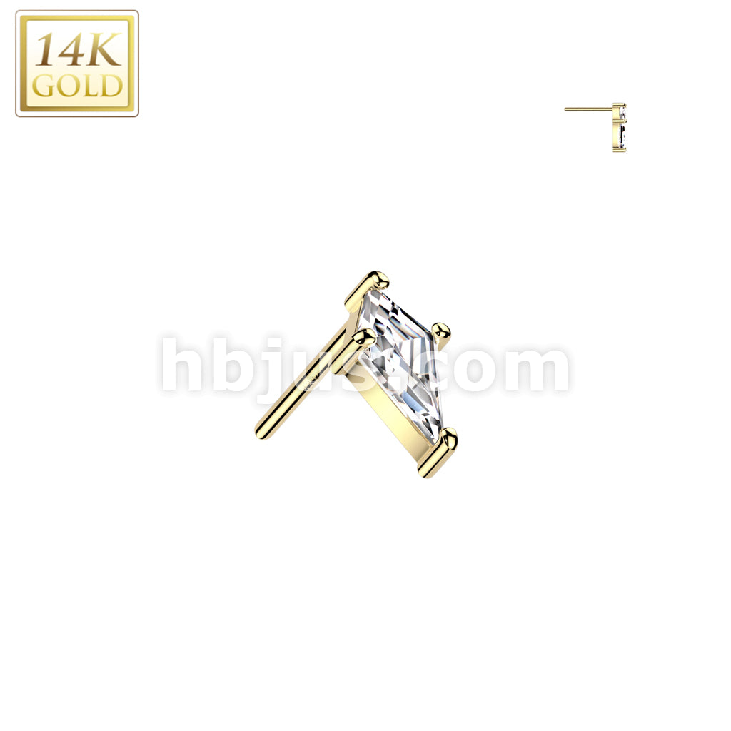 14K Gold Threadless Push In CZ Spear Head Top - Image 3