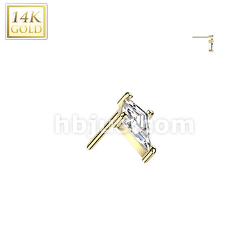 14KT  Gold 14K Gold Threadless Push In CZ Spear Head Top - Image 3