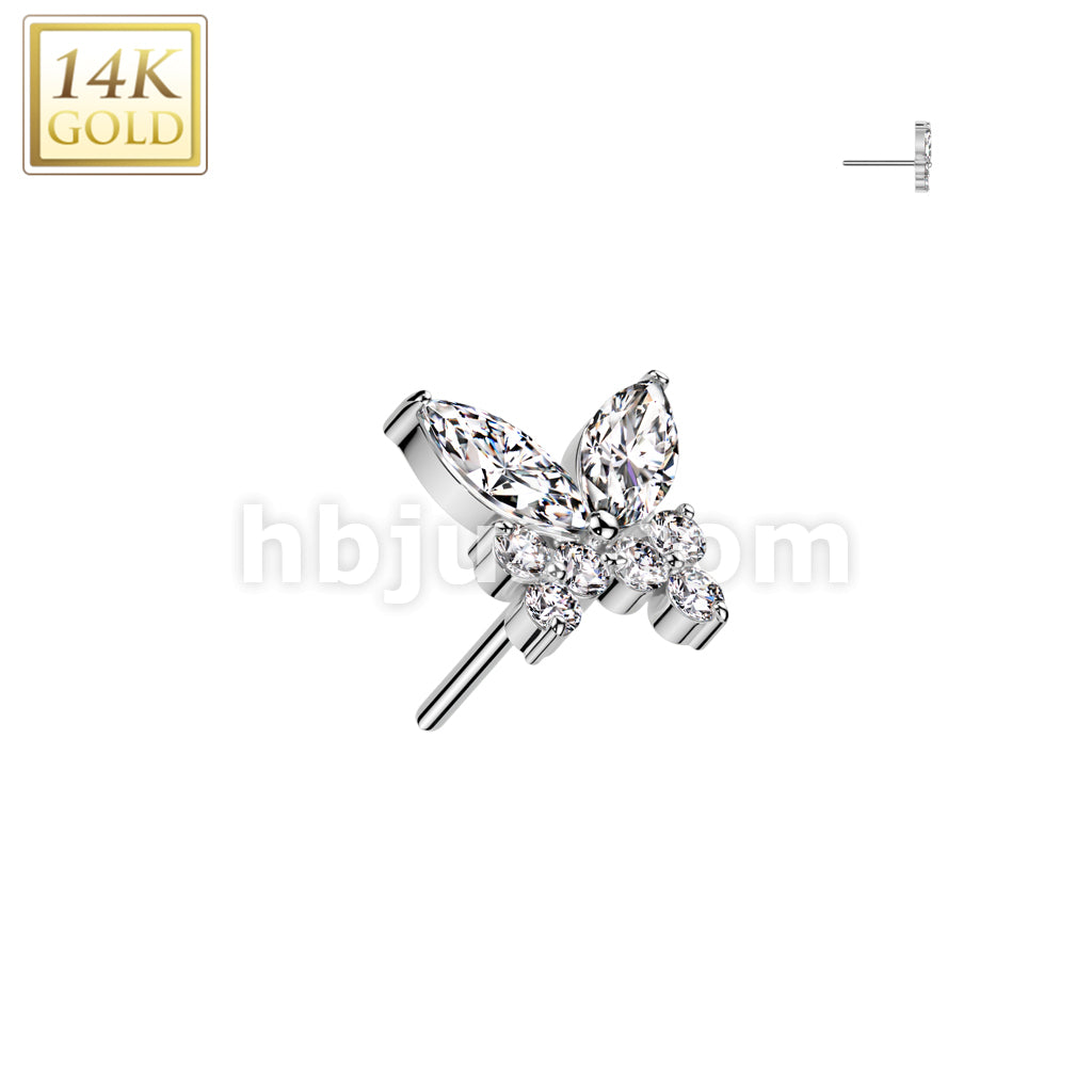 14K Gold Threadless Push In CZ Butterfly Top - Image 2