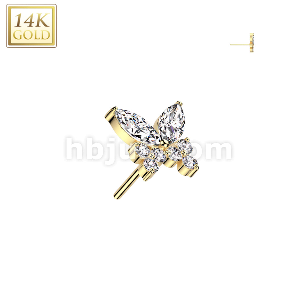 14K Gold Threadless Push In CZ Butterfly Top - Image 3