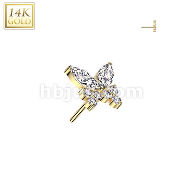 14K Gold Threadless Push In CZ Butterfly Top - Image 3