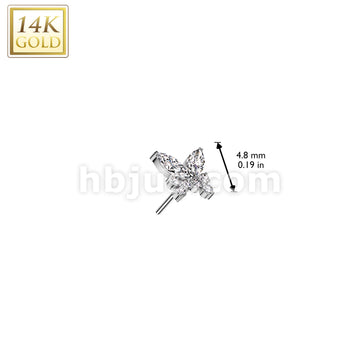 14K Gold Threadless Push In CZ Butterfly Top - Image 4