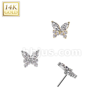14K Gold Threadless Push In CZ Butterfly Top