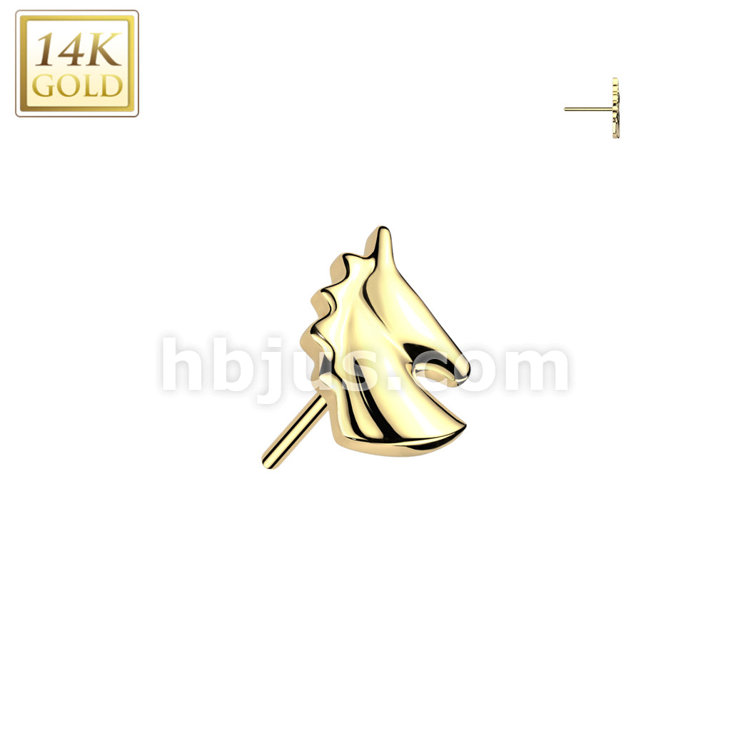 14KT  Gold 14K Gold Threadless Push In Unicorn Head Top - Image 3