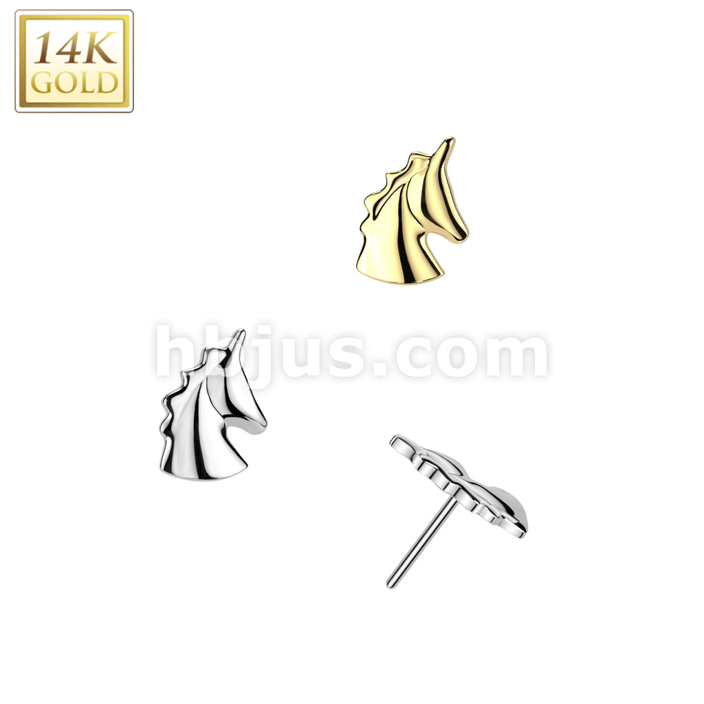 14KT  Gold 14K Gold Threadless Push In Unicorn Head Top