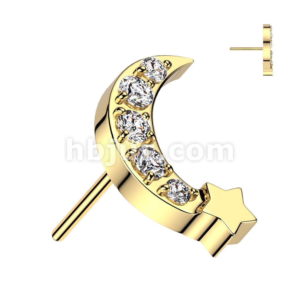 316L Surgical Steel Threadless Push In 5 CNC Set CZ Moon With Star Top - Image 2