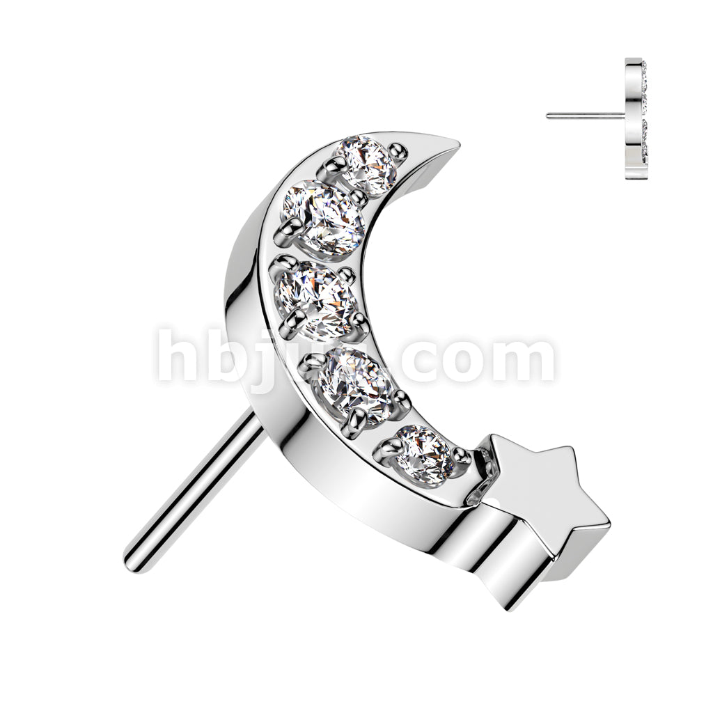 316L Surgical Steel Threadless Push In 5 CNC Set CZ Moon With Star Top - Image 3