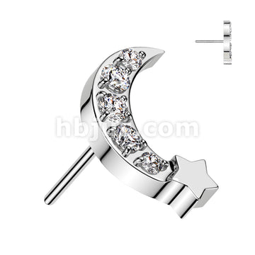 316L Surgical Steel Threadless Push In 5 CNC Set CZ Moon With Star Top - Image 3