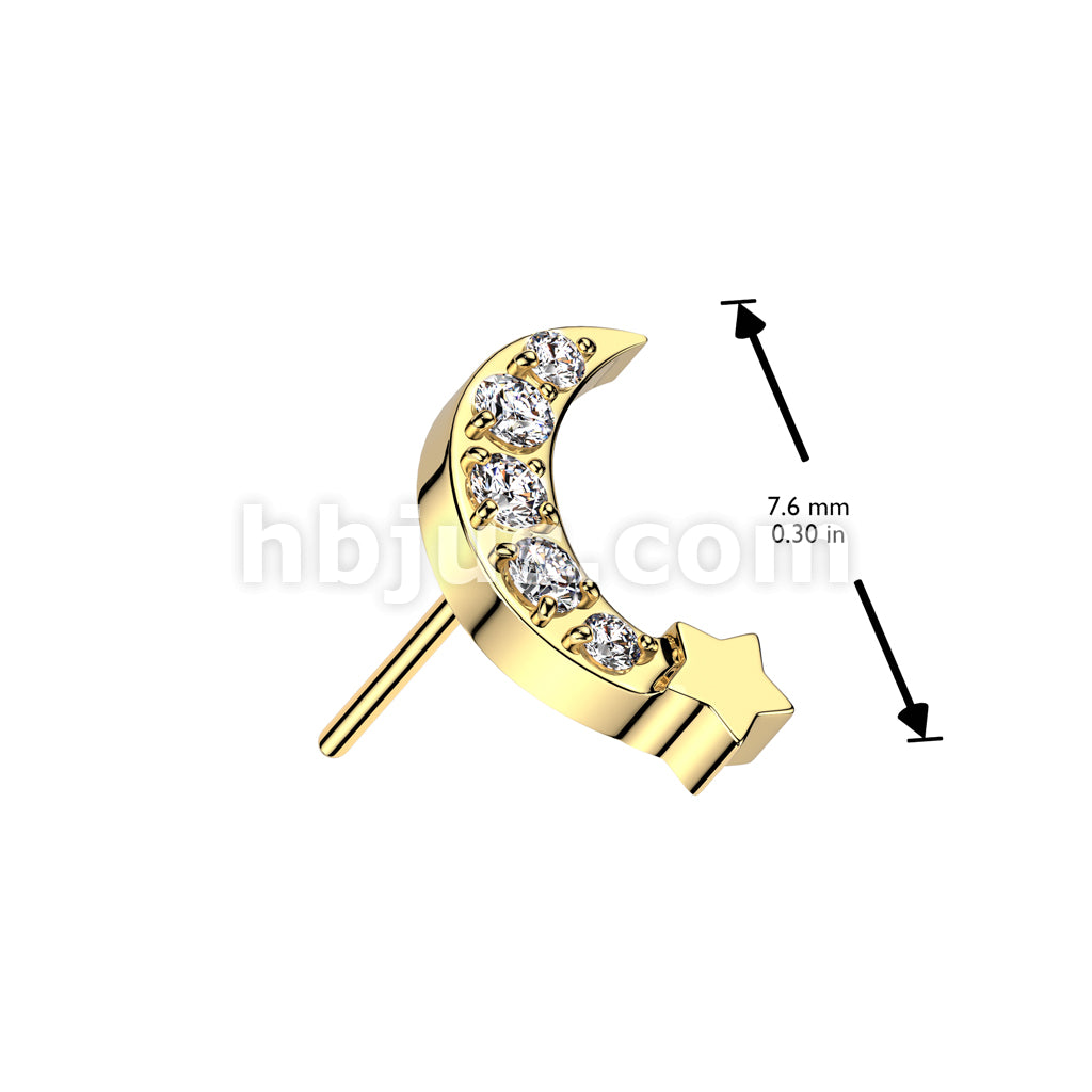 316L Surgical Steel Threadless Push In 5 CNC Set CZ Moon With Star Top - Image 4