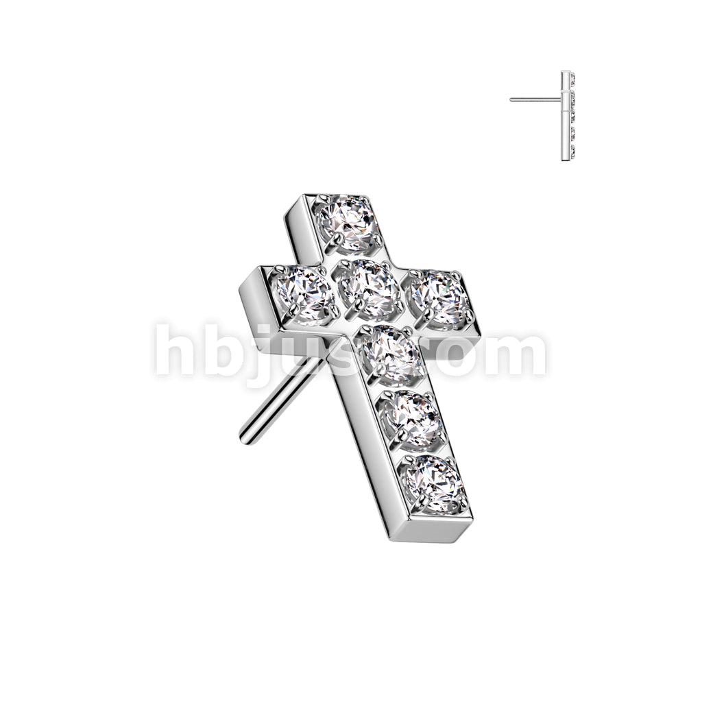 316L Surgical Steel Threadless Push In 7 CNC Set CZ Cross Top - Image 2