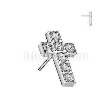 316L Surgical Steel Threadless Push In 7 CNC Set CZ Cross Top - Image 2