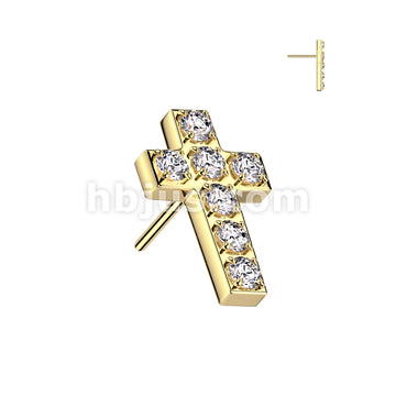316L Surgical Steel Threadless Push In 7 CNC Set CZ Cross Top - Image 3