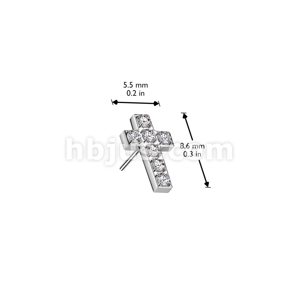 316L Surgical Steel Threadless Push In 7 CNC Set CZ Cross Top - Image 4