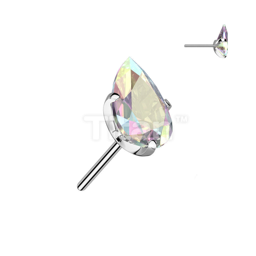 Implant Grade Titanium Threadless Push In Prong Set Teardrop CZ Top - Image 2