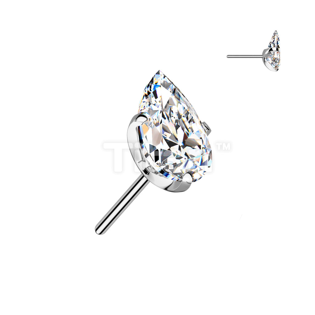 Implant Grade Titanium Threadless Push In Prong Set Teardrop CZ Top - Image 3