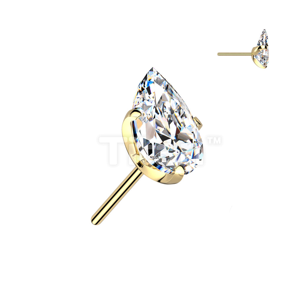 Implant Grade Titanium Threadless Push In Prong Set Teardrop CZ Top - Image 4