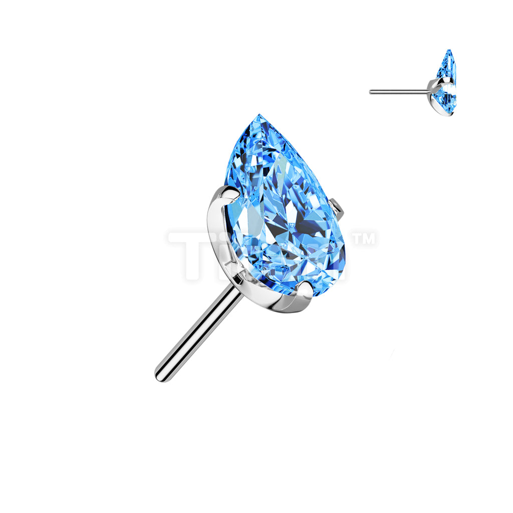 Implant Grade Titanium Threadless Push In Prong Set Teardrop CZ Top - Image 6