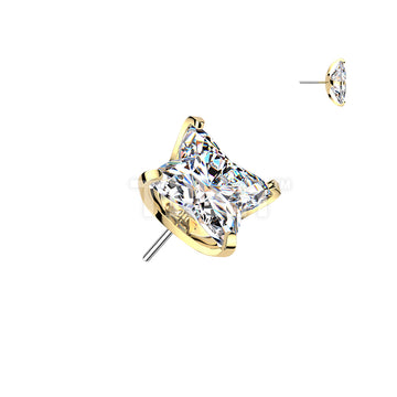 Titanium Threadless Push In Square Flower CZ Top - Image 3