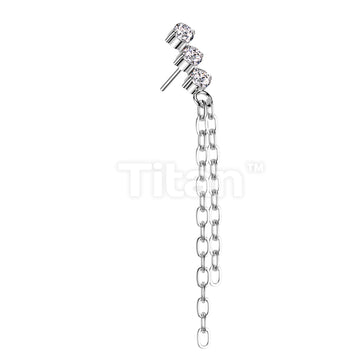 Implant Grade Titanium Threadless Push In 3 CZ Top With Double Chain Dangle - Image 2