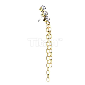 Implant Grade Titanium Threadless Push In 3 CZ Top With Double Chain Dangle - Image 3
