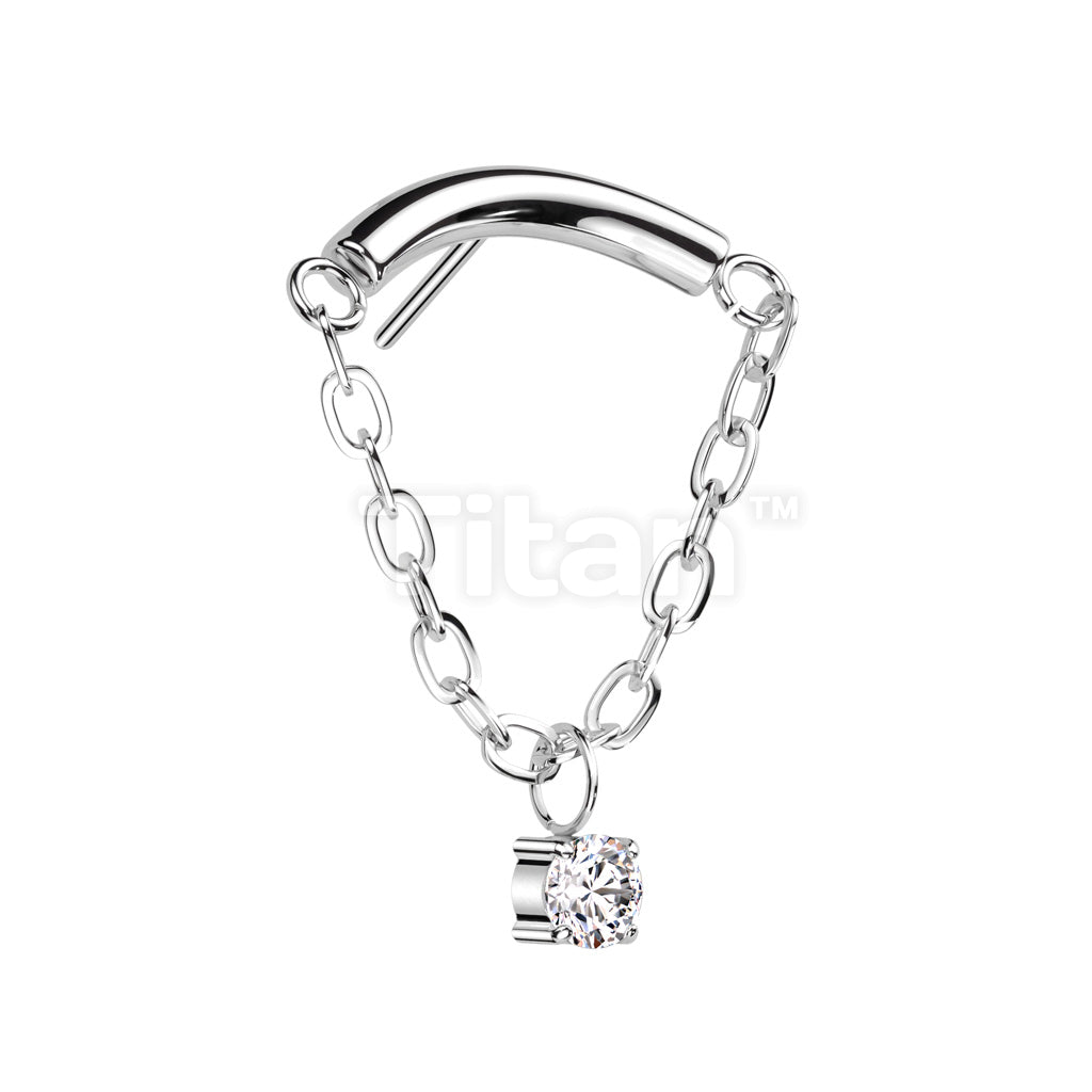 Implant Grade Titanium Threadless Push In Chain Linked Curved Bar With CZ Dangle Top - Image 2