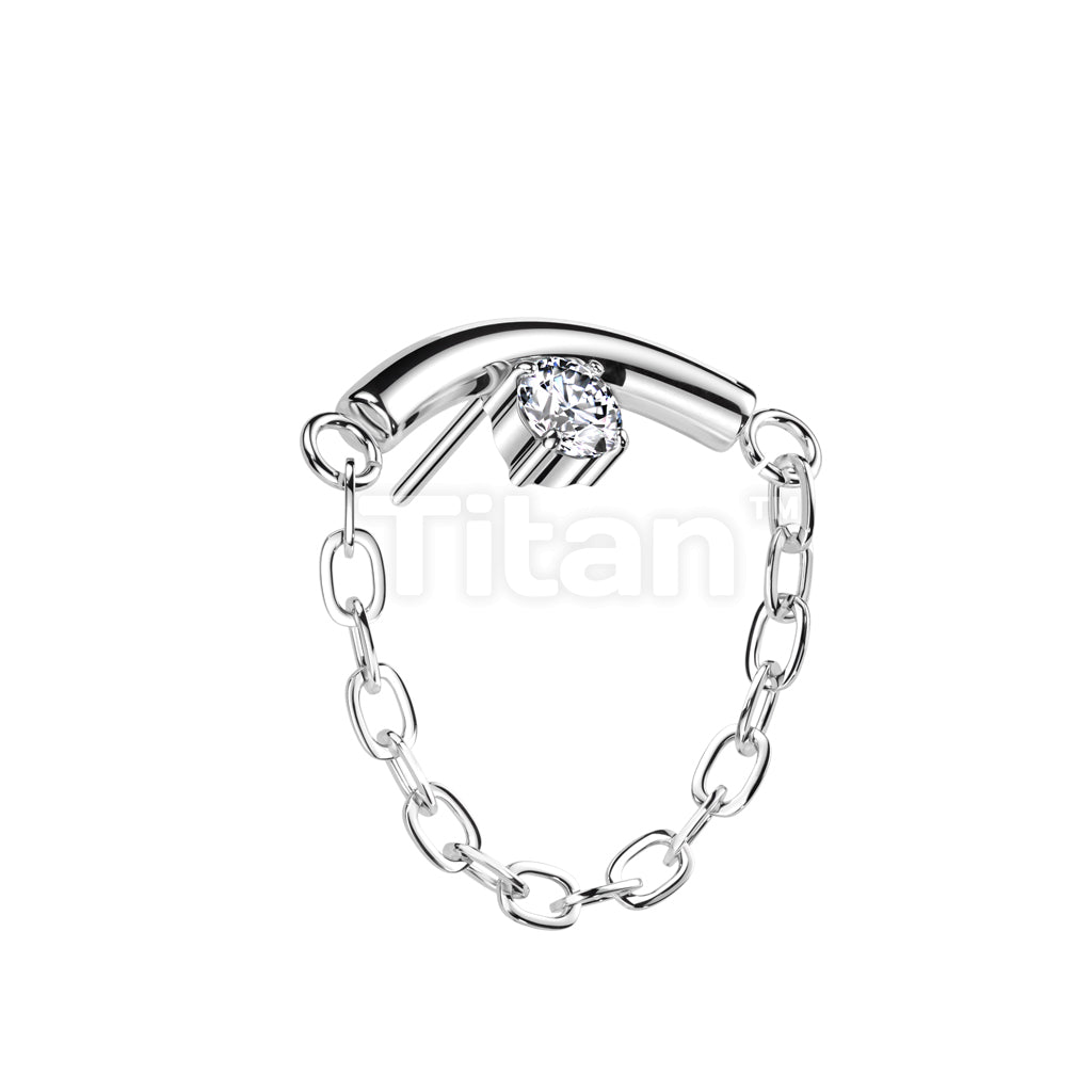 Implant Grade Titanium Threadless Push In Chain Linked Curved Bar With Prong Set CZ  - Image 2
