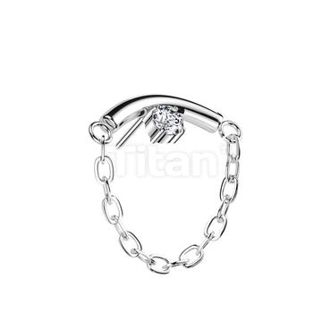 Implant Grade Titanium Threadless Push In Chain Linked Curved Bar With Prong Set CZ  - Image 2