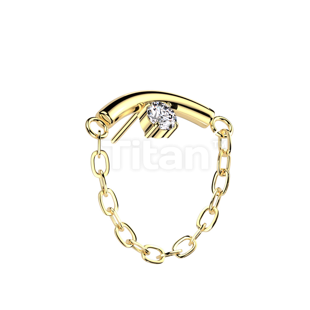 Implant Grade Titanium Threadless Push In Chain Linked Curved Bar With Prong Set CZ  - Image 3