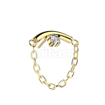 Implant Grade Titanium Threadless Push In Chain Linked Curved Bar With Prong Set CZ  - Image 3