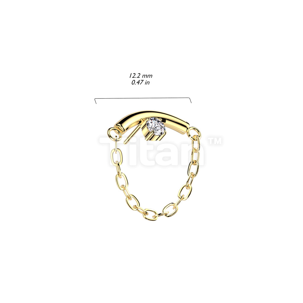 Implant Grade Titanium Threadless Push In Chain Linked Curved Bar With Prong Set CZ  - Image 4