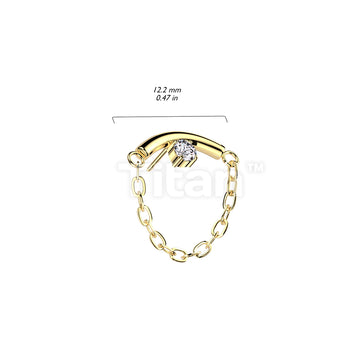 Implant Grade Titanium Threadless Push In Chain Linked Curved Bar With Prong Set CZ  - Image 4