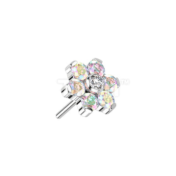 Implant Grade Titanium Threadless Push In CZ Flower With Bezel Set Center and Prong Set Petals - Image 2