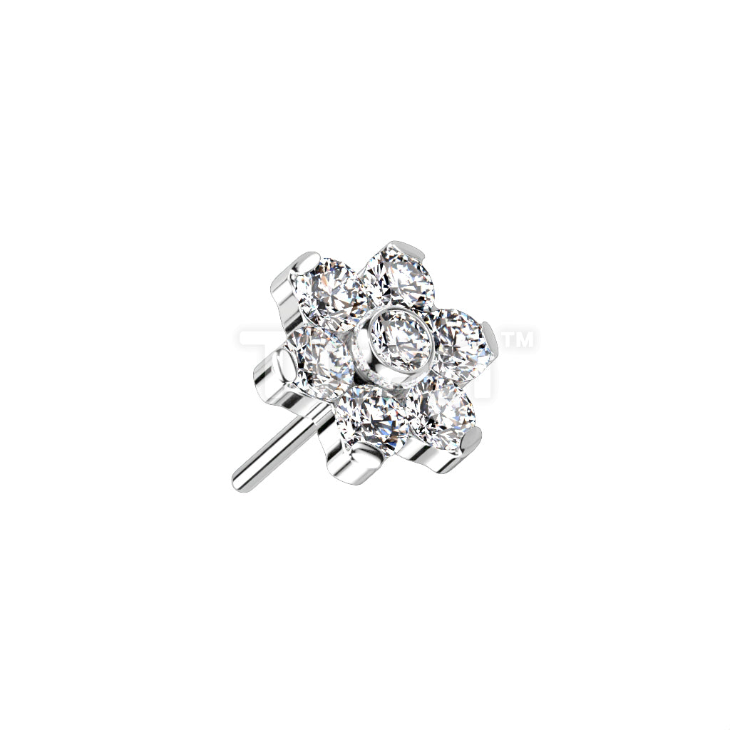 Implant Grade Titanium Threadless Push In CZ Flower With Bezel Set Center and Prong Set Petals - Image 3