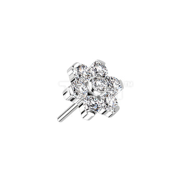 Implant Grade Titanium Threadless Push In CZ Flower With Bezel Set Center and Prong Set Petals - Image 3