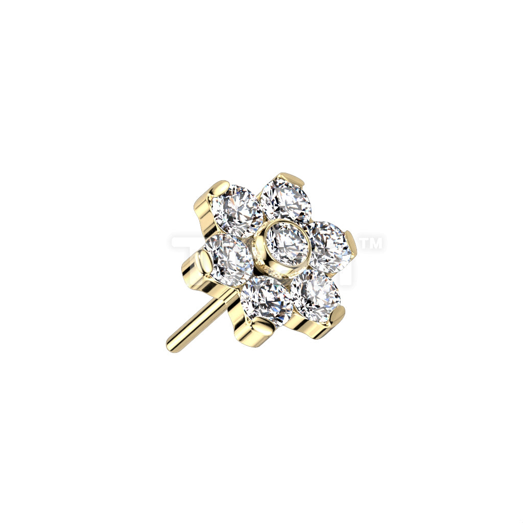 Implant Grade Titanium Threadless Push In CZ Flower With Bezel Set Center and Prong Set Petals - Image 4