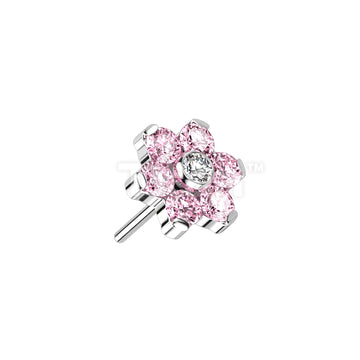 Implant Grade Titanium Threadless Push In CZ Flower With Bezel Set Center and Prong Set Petals - Image 5