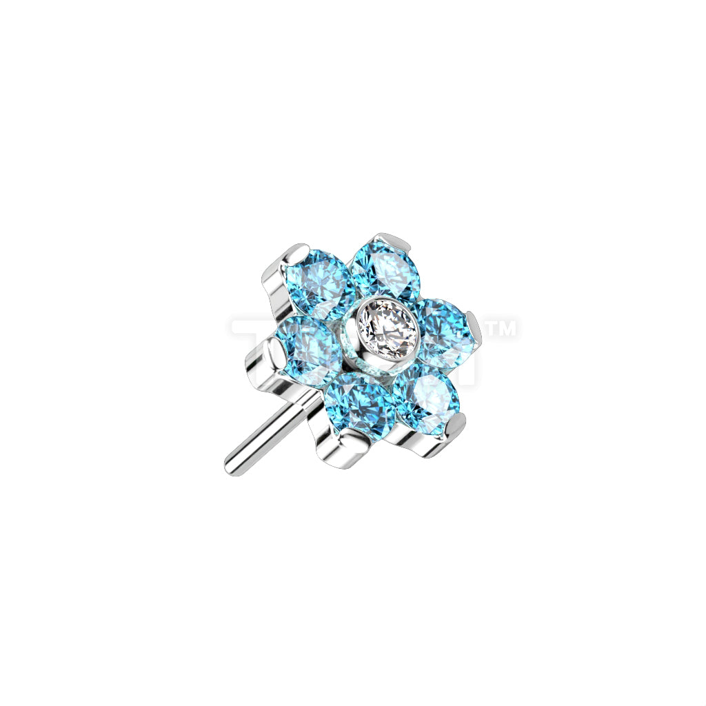 Implant Grade Titanium Threadless Push In CZ Flower With Bezel Set Center and Prong Set Petals - Image 6