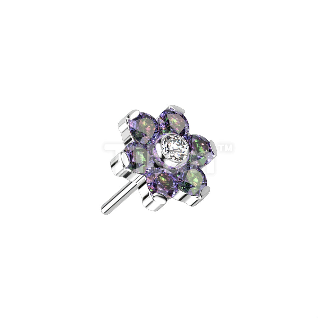 ASTM F136 Titanium Implant Grade Titanium Threadless Push In CZ Flower... - Image 9