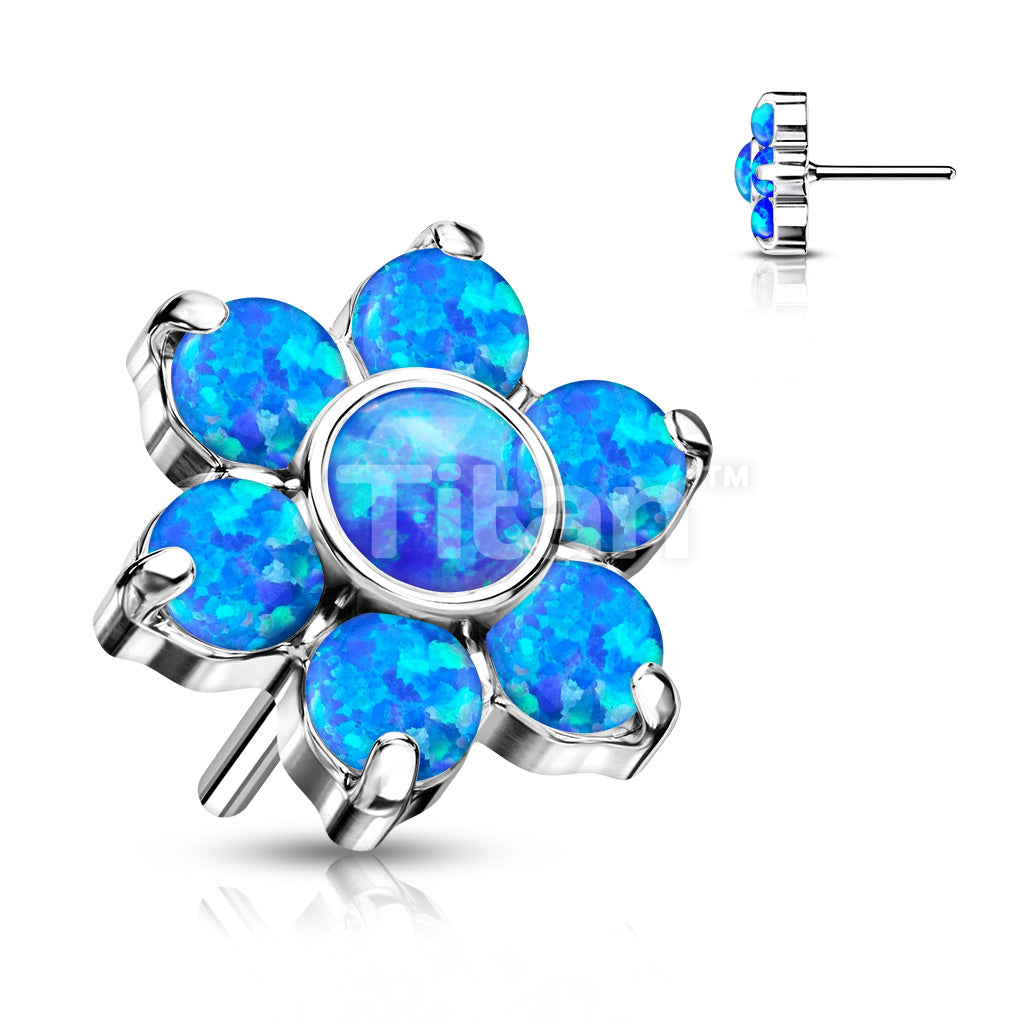Implant Grade Titanium Threadless Push In Opal Flower With Bezel Set Center and Prong Set Petals - Image 3