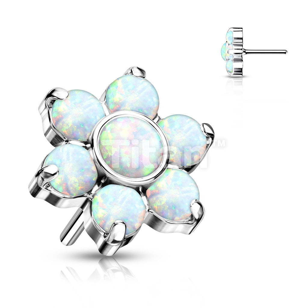 Implant Grade Titanium Threadless Push In Opal Flower With Bezel Set Center and Prong Set Petals - Image 4