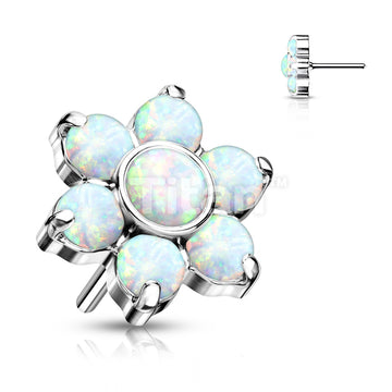 Implant Grade Titanium Threadless Push In Opal Flower With Bezel Set Center and Prong Set Petals - Image 4