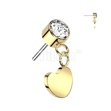 Implant Grade Titanium Threadless Push In Round Bezel Set CZ With Heart Dangle Top - Image 2