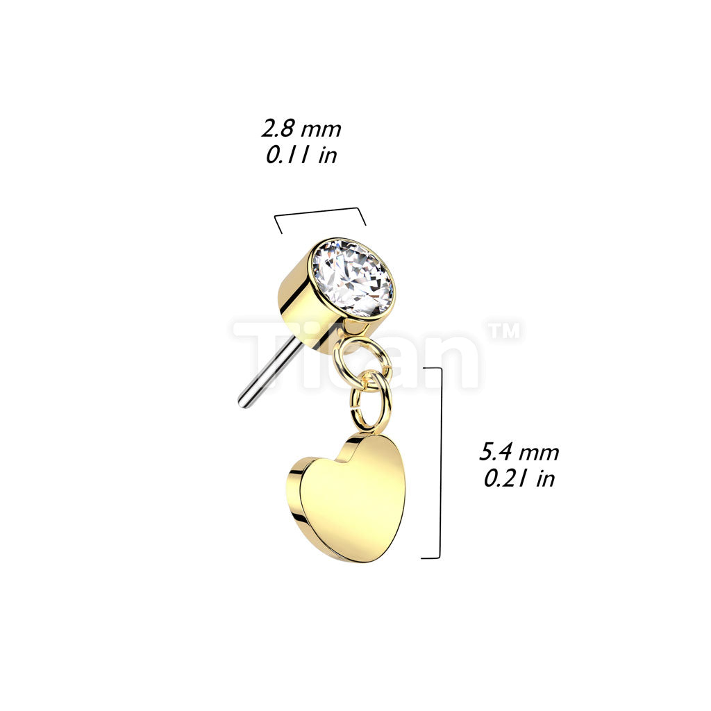 Implant Grade Titanium Threadless Push In Round Bezel Set CZ With Heart Dangle Top - Image 6