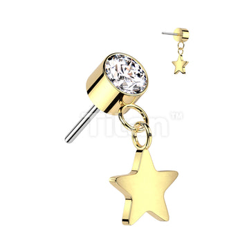 Implant Grade Titanium Threadless Push In Round Bezel Set CZ With Star Dangle Top - Image 2