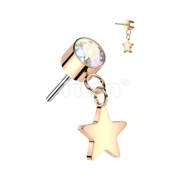 Implant Grade Titanium Threadless Push In Round Bezel Set CZ With Star Dangle Top - Image 4
