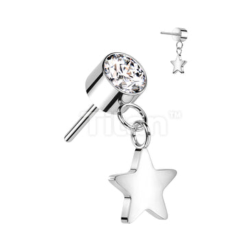 Implant Grade Titanium Threadless Push In Round Bezel Set CZ With Star Dangle Top - Image 5