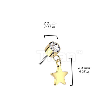 Implant Grade Titanium Threadless Push In Round Bezel Set CZ With Star Dangle Top - Image 6