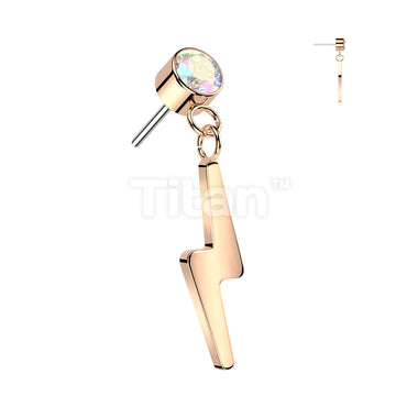 Implant Grade Titanium Threadless Push In Round Bezel Set CZ With Lightning Bolt Dangle Top - Image 4