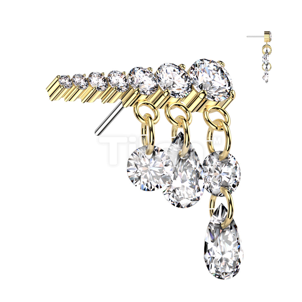 Implant Grade Titanium Threadless Push In Prong Set Descending 7 CZ Line Top With 3 Dangling CZ's - Image 2